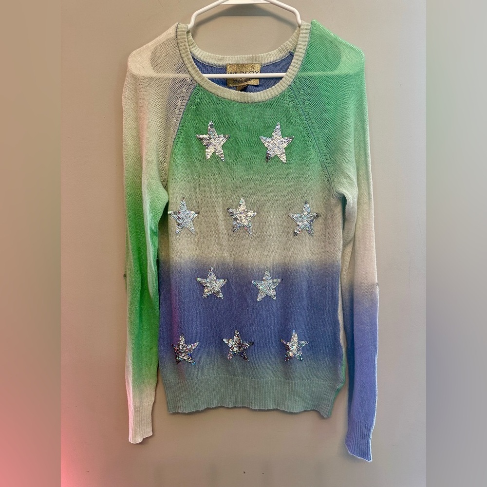 RARE Wildfox White Label Starry Gradient Sweater - Mint, Sky Blue, Ivory Small - Picture 2 of 6